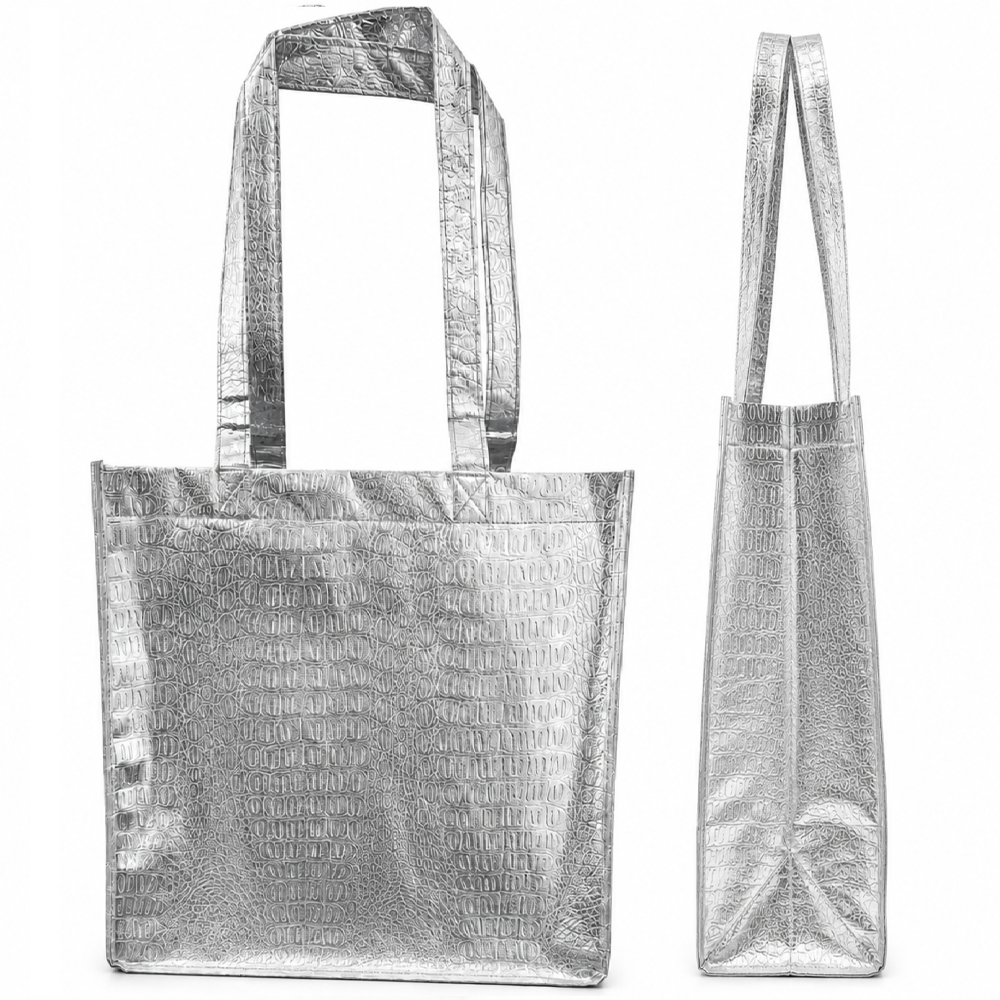 Bolsa ecológica cosida con asas, con fuelle lateral e inferior. (metalizada)